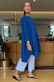 Made in Italy Paulo Pillow Cotton Honeycomb Parachute Tunic Lapis Blue